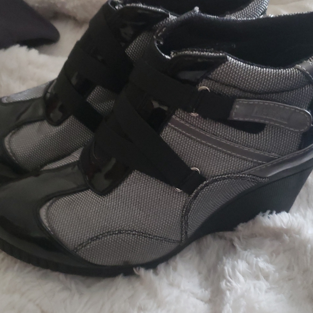 BEBE SPORT ANKLE STRAPPY WEDGE BOOTIES
